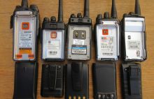 Photo of walkie-talkies showing spec. labels