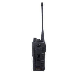 entel-ht-644-back-view A black handheld Entel HT644 Marine VHF walkie-talkie with a long aerial and "Ethel" labelled on the front.