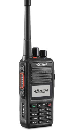 kirisun-dp480-walkie-talkie-front-view The Kirisun DP480 Digital/Analogue Walkie-Talkie Radio is a black handheld device with an aerial, keypad, and display screen.