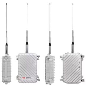 Four identical AR60P Mini Repeater industrial wireless devices with aerials are displayed from various angles against a white background.