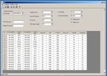 Screenshot of a software window displaying input fields and drop-down menus at the top, with a data table containing numerical values and labels at the bottom.